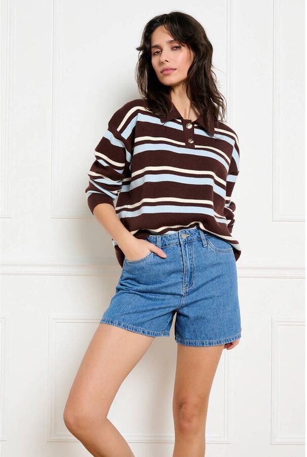 LOLALIZA straight regular waist gestreepte short medium blue denim - Foto 3