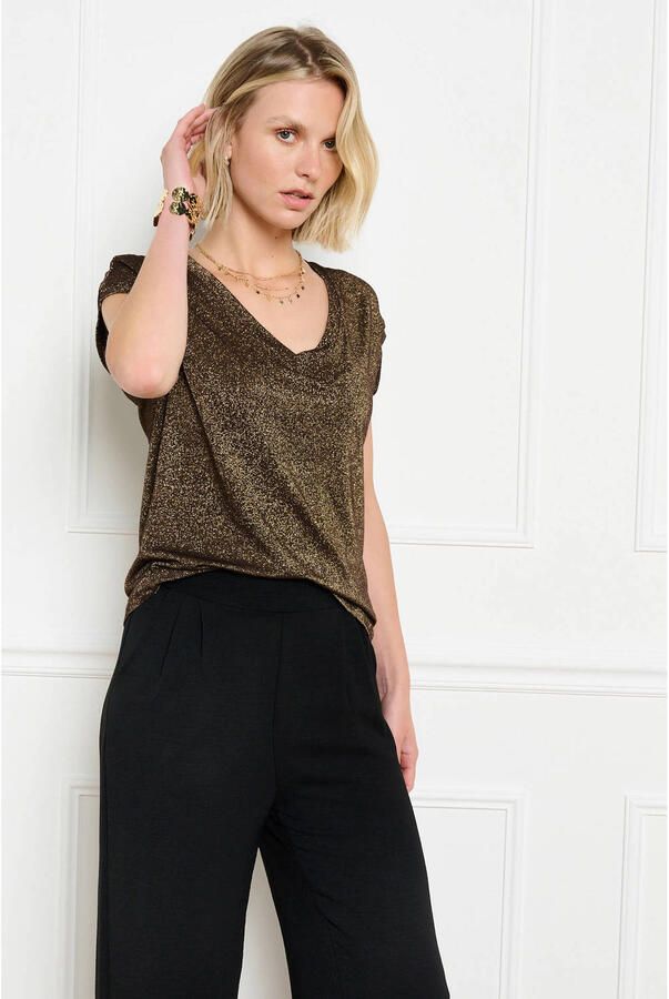 LOLALIZA T-shirt met glitters bruin