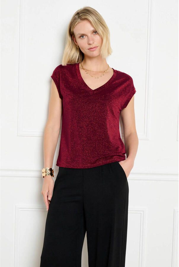 LOLALIZA T-shirt met glitters donkerrood