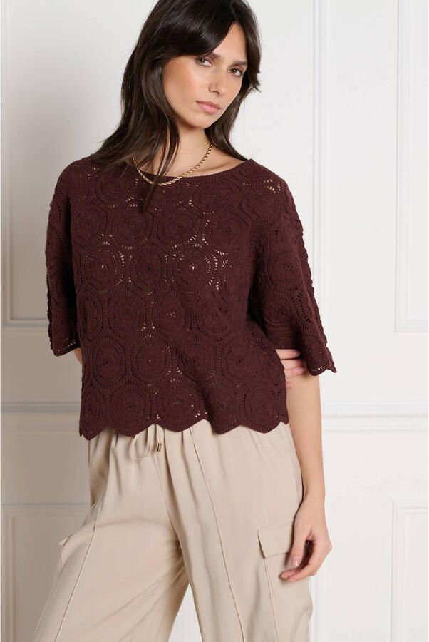 LOLALIZA top donkerbruin crochet