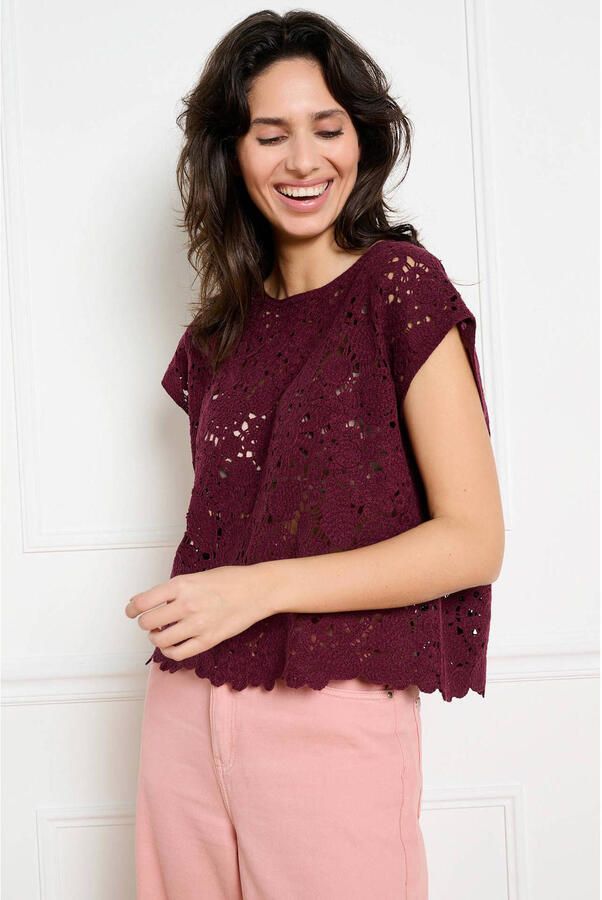 LOLALIZA top donkerrood crochet