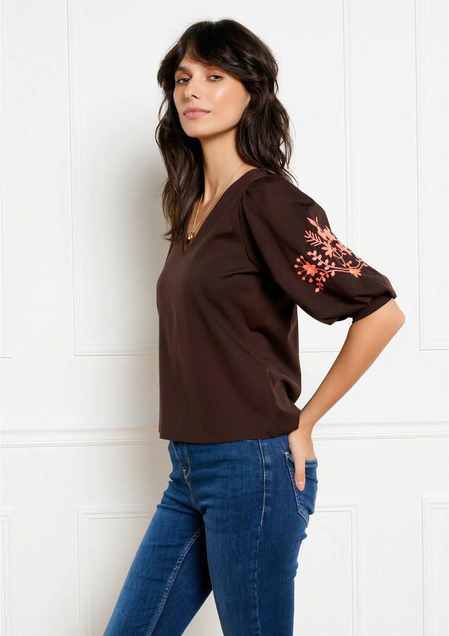 LOLALIZA top met borduursels bruin - Foto 3
