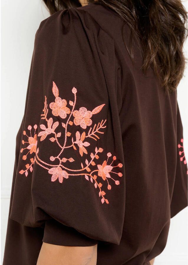 LOLALIZA top met borduursels bruin - Foto 2