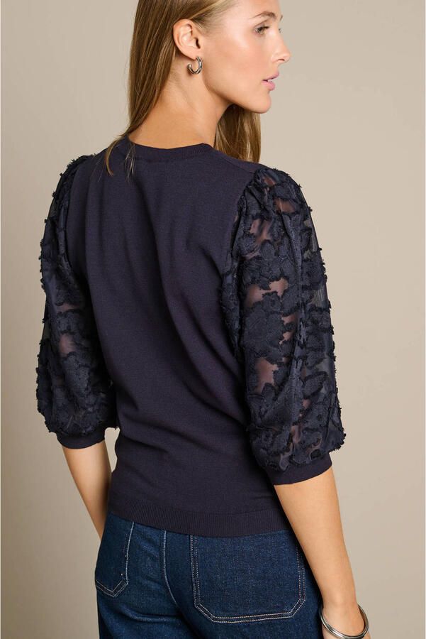 LOLALIZA top met borduursels donkerblauw - Foto 3