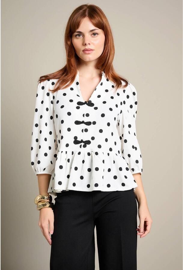 LOLALIZA top met peplum en stippen ecru zwart