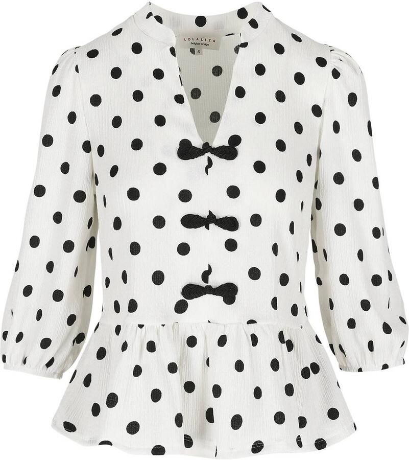 LOLALIZA top met peplum en stippen ecru zwart - Foto 2