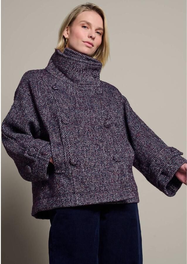LOLALIZA tussenjas met print aubergine ecru