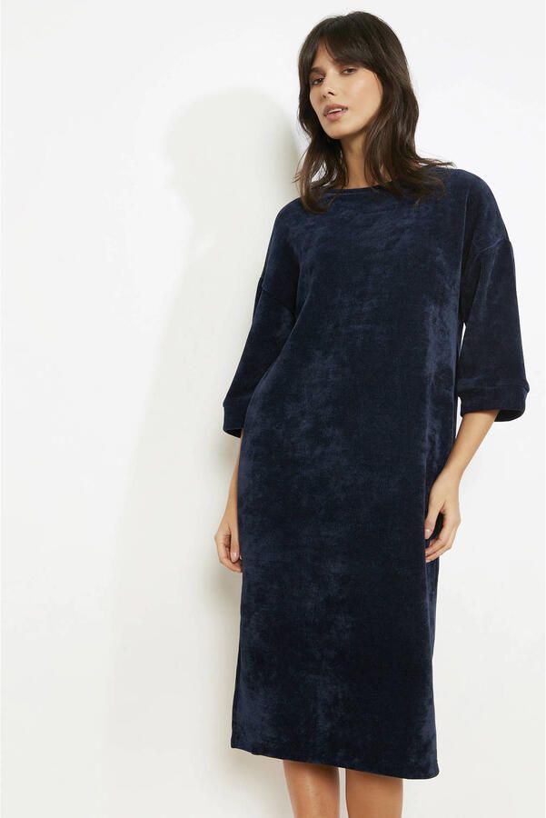 LOLALIZA velours midi-jurk marineblauw