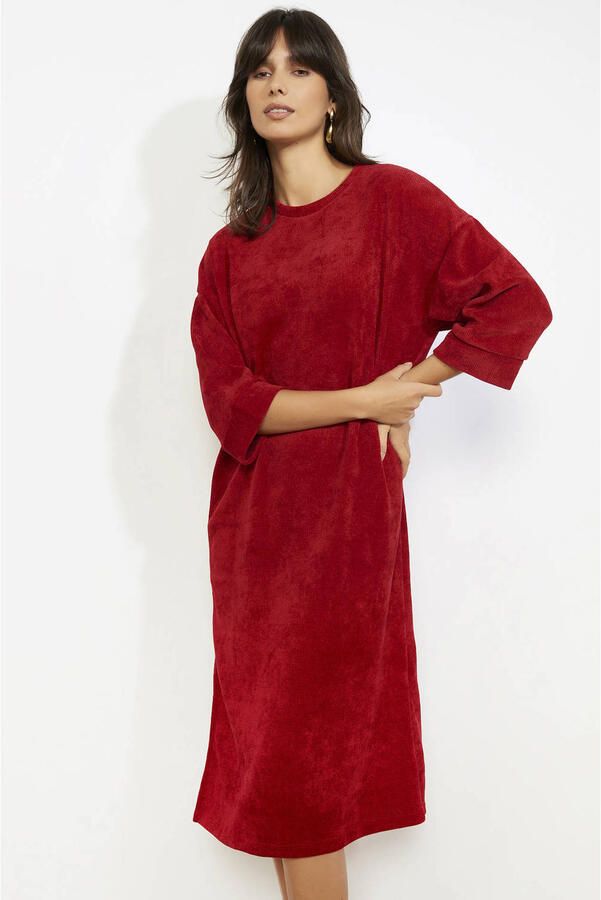 LOLALIZA velours midi-jurk rood