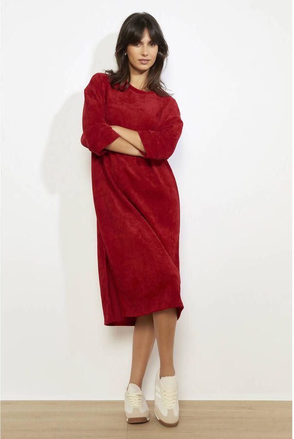 LOLALIZA velours midi-jurk rood - Foto 3