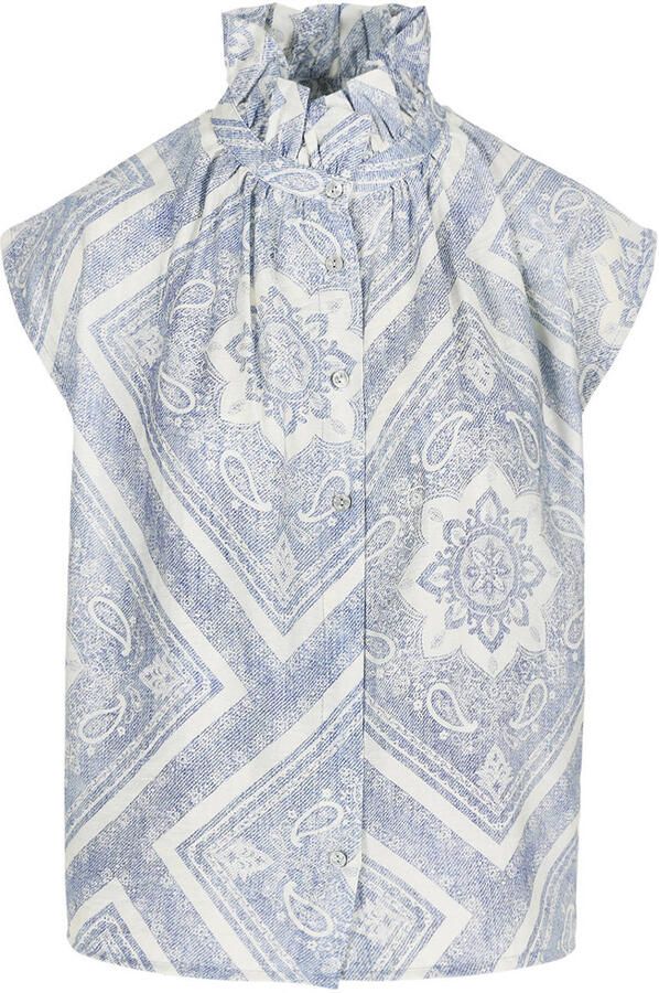 LOLALIZA viscose gebloemde blouse met glitters lichtblauw - Foto 3