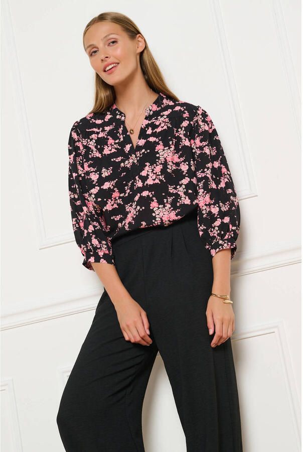 LOLALIZA viscose gebloemde blouse zwart