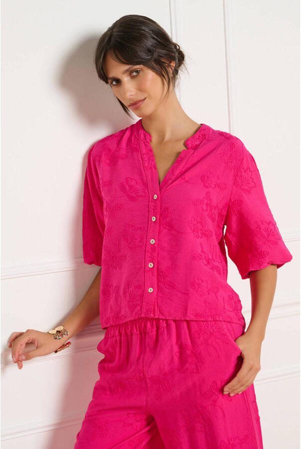 LOLALIZA viscose gebloemde broderie blouse roze