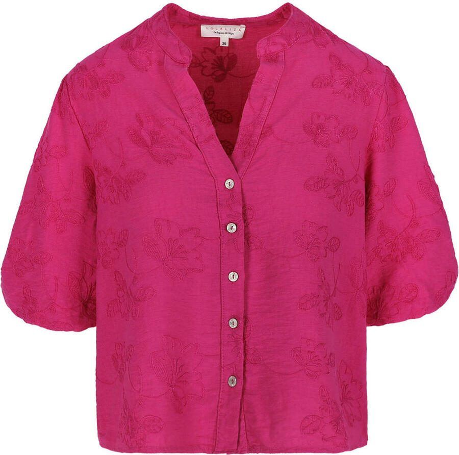 LOLALIZA viscose gebloemde broderie blouse roze - Foto 2
