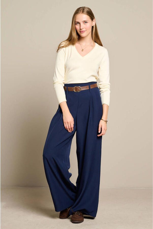 LOLALIZA wide leg broek met ceintuur donkerblauw