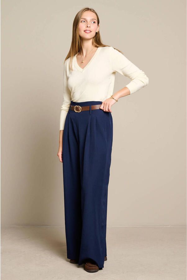 LOLALIZA wide leg broek met ceintuur donkerblauw - Foto 2