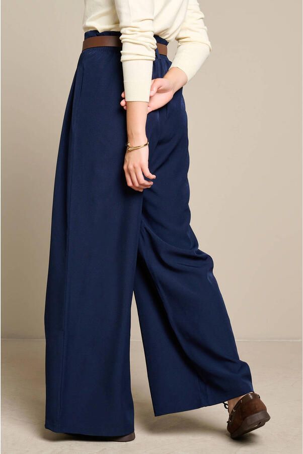 LOLALIZA wide leg broek met ceintuur donkerblauw - Foto 3