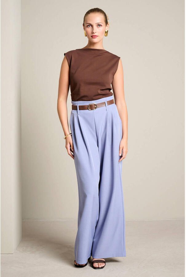 LOLALIZA wide leg broek met ceintuur lichtblauw
