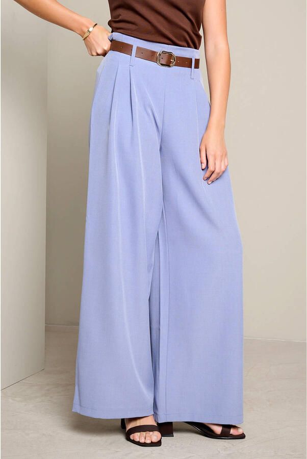 LOLALIZA wide leg broek met ceintuur lichtblauw - Foto 2