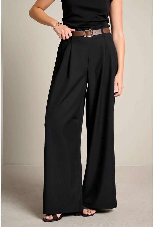 LOLALIZA wide leg broek met ceintuur zwart