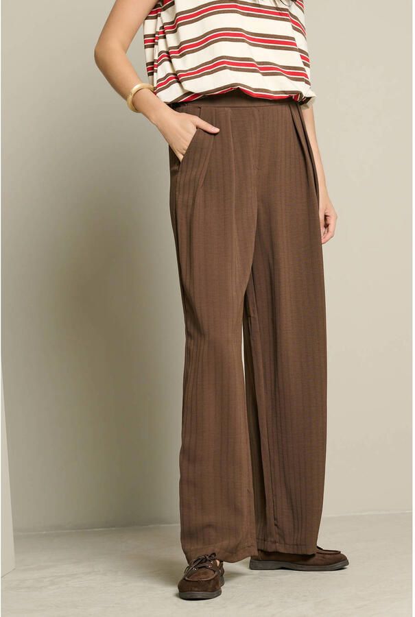 LOLALIZA wide leg broek met krijtstreep bruin