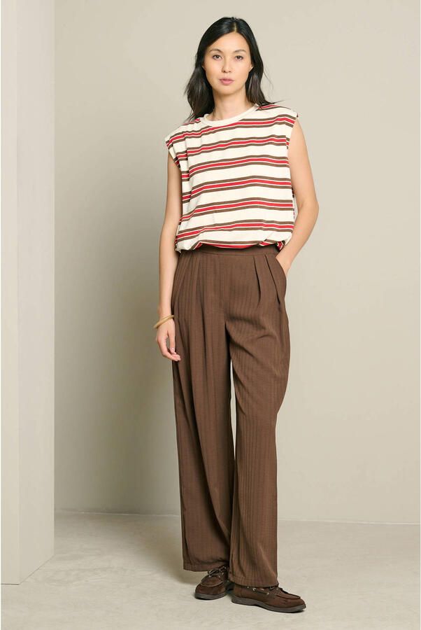 LOLALIZA wide leg broek met krijtstreep bruin - Foto 2
