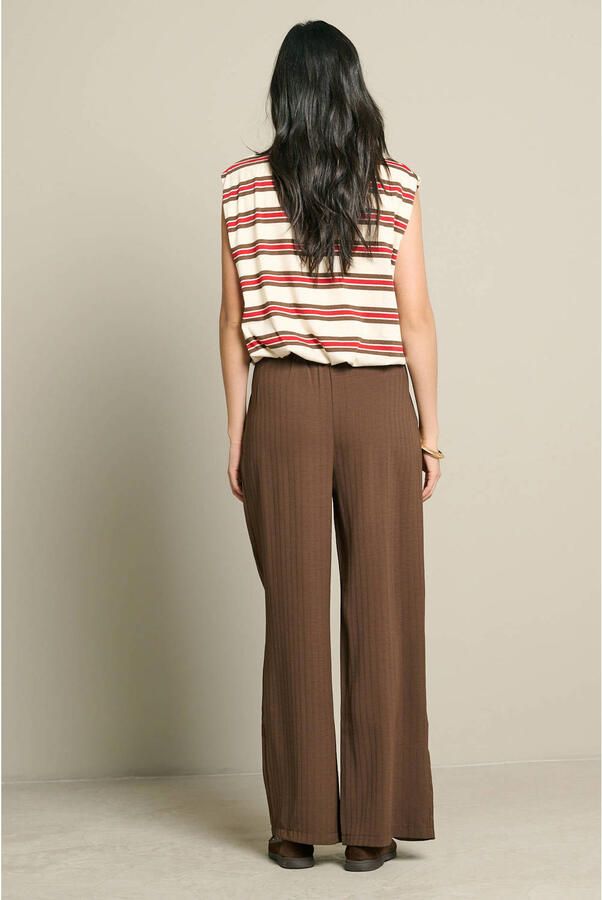 LOLALIZA wide leg broek met krijtstreep bruin - Foto 3