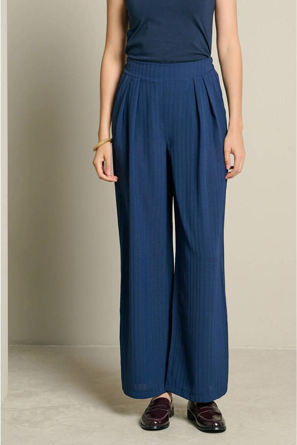 LOLALIZA wide leg broek met krijtstreep donkerblauw