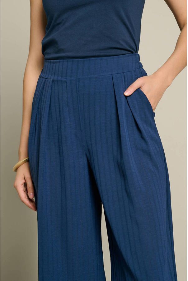 LOLALIZA wide leg broek met krijtstreep donkerblauw - Foto 2