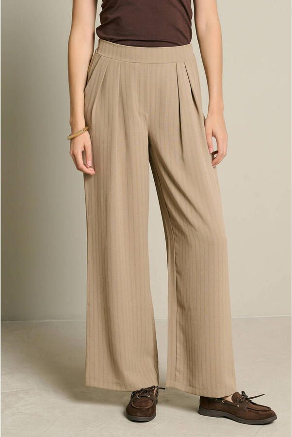 LOLALIZA wide leg broek met krijtstreep taupe