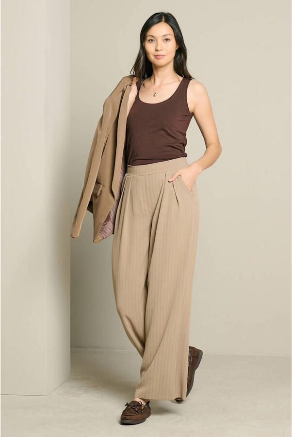 LOLALIZA wide leg broek met krijtstreep taupe - Foto 2