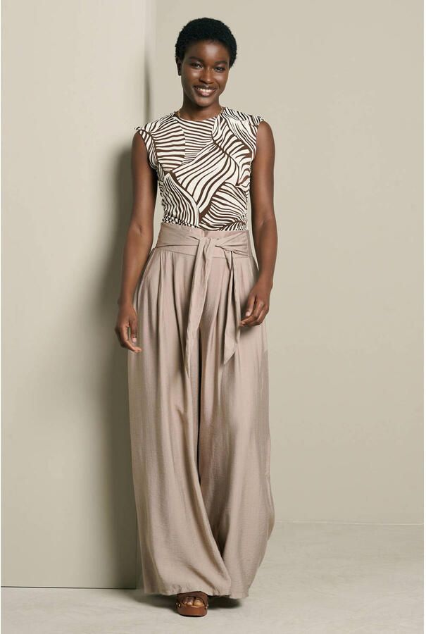 LOLALIZA wide leg fit broek met knoopdetail beige - Foto 2