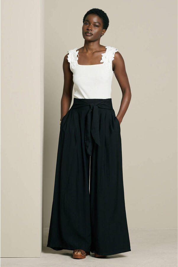 LOLALIZA wide leg fit broek met knoopdetail zwart - Foto 2