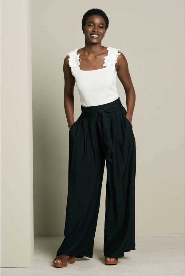 LOLALIZA wide leg fit broek met knoopdetail zwart - Foto 3