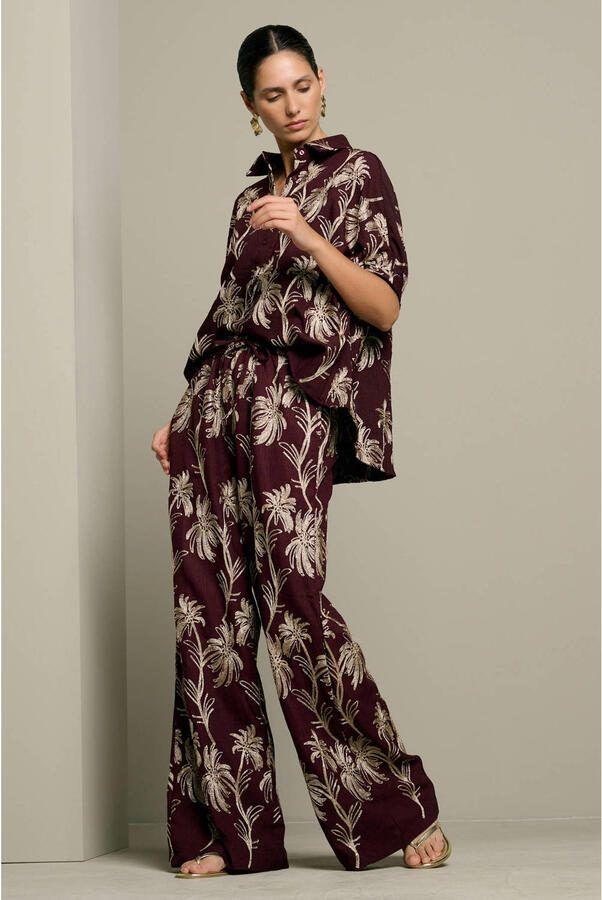 LOLALIZA wide leg gebloemde broek met borduursels bruin - Foto 2