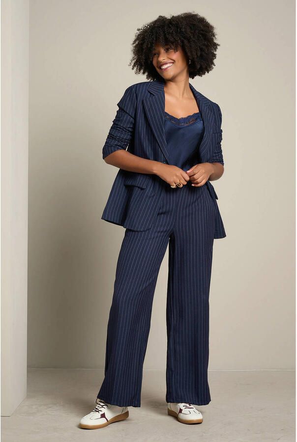 LOLALIZA wide leg gestreepte broek donkerblauw