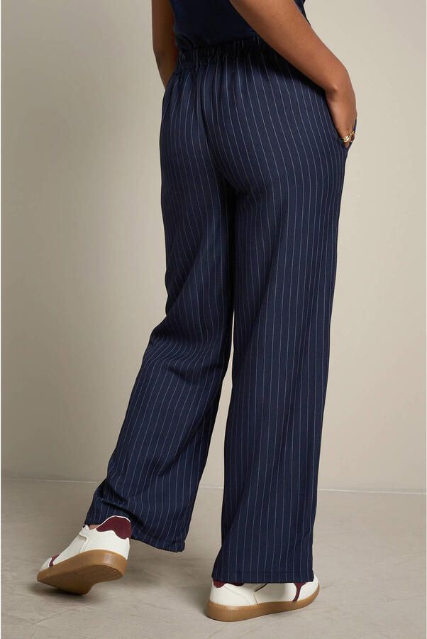 LOLALIZA wide leg gestreepte broek donkerblauw - Foto 2