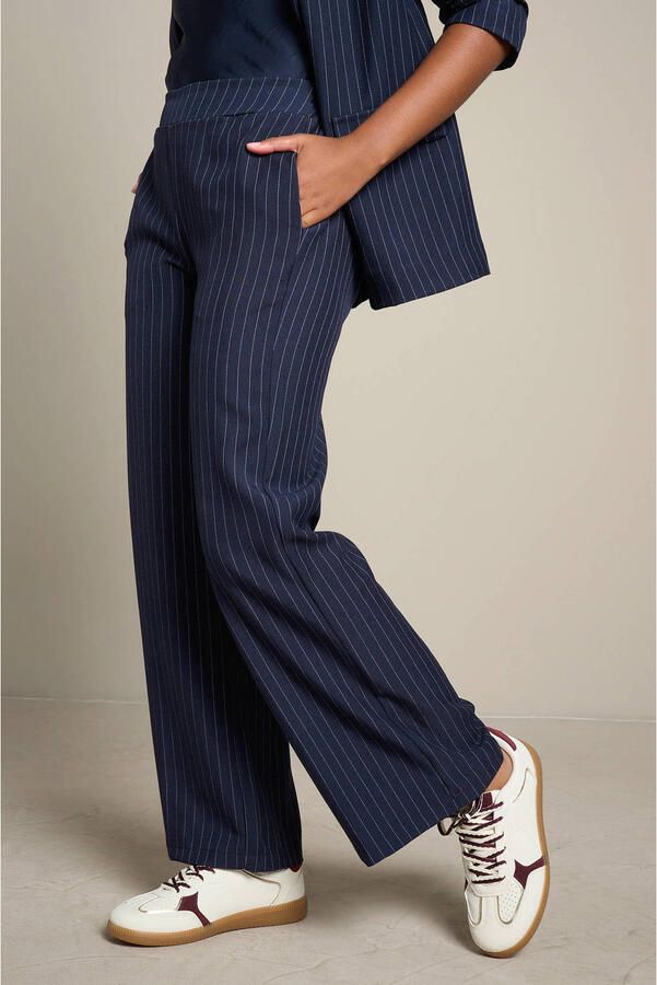 LOLALIZA wide leg gestreepte broek donkerblauw - Foto 2