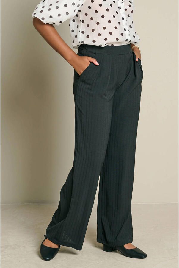 LOLALIZA wide leg gestreepte broek zwart - Foto 2