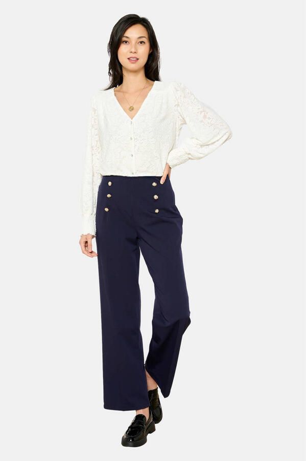 LOLALIZA wide leg high waist broek donkerblauw