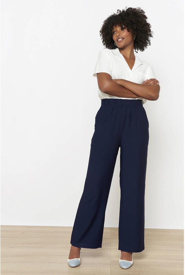 LOLALIZA wide leg high waist broek donkerblauw