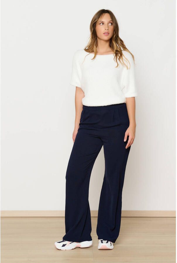 LOLALIZA wide leg high waist broek donkerblauw
