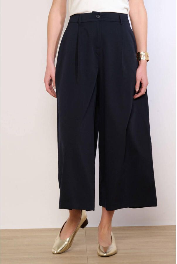 LOLALIZA wide leg high waist broek donkerblauw