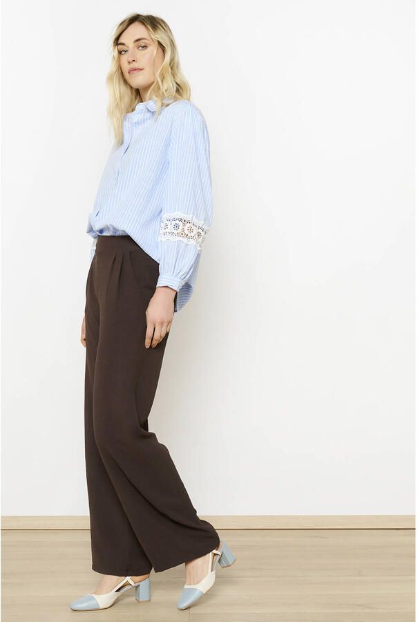 LOLALIZA wide leg high waist broek donkerbruin