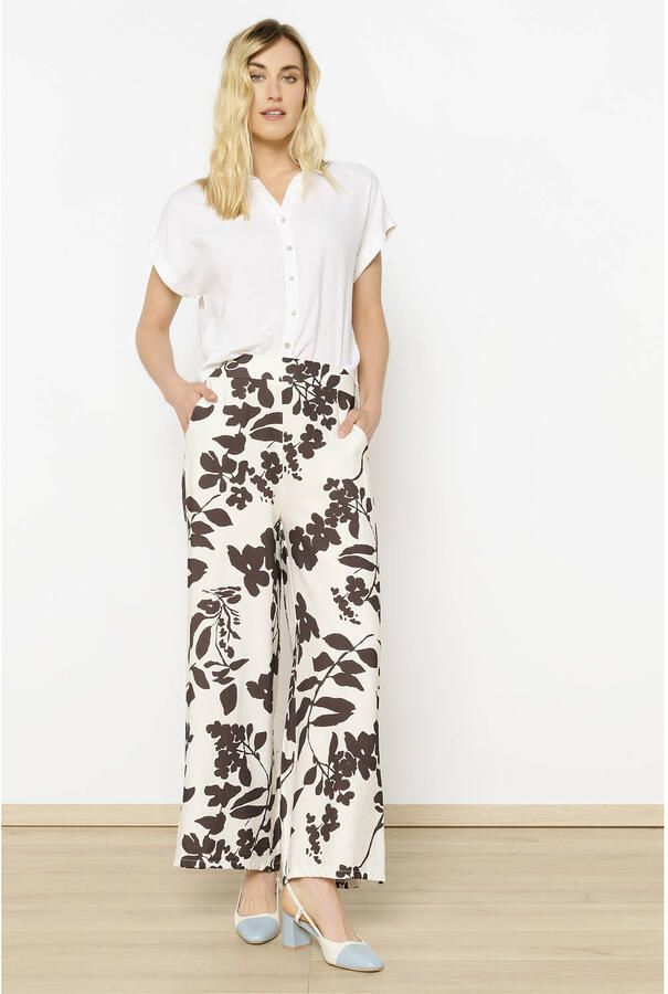 LOLALIZA wide leg high waist broek donkerbruin