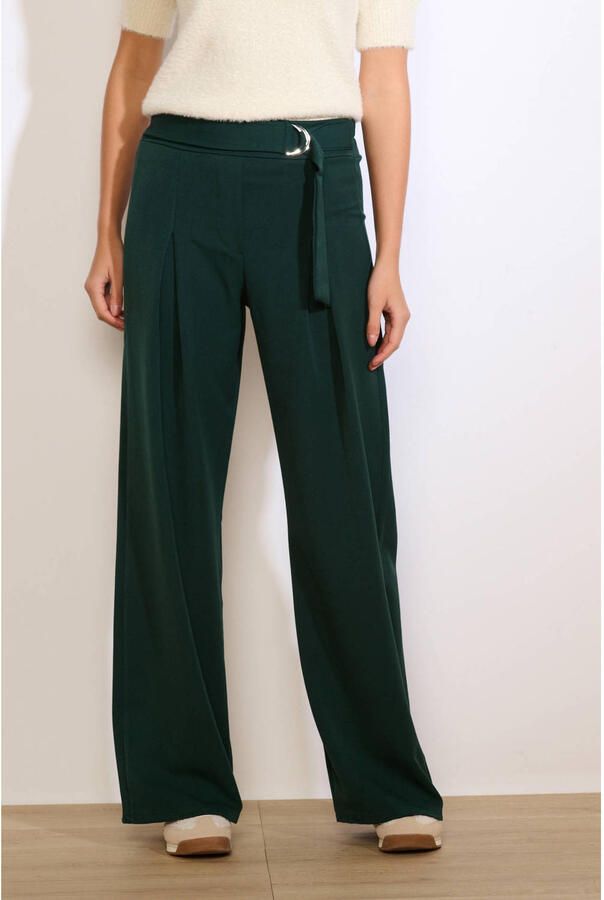 LOLALIZA wide leg high waist broek donkergroen