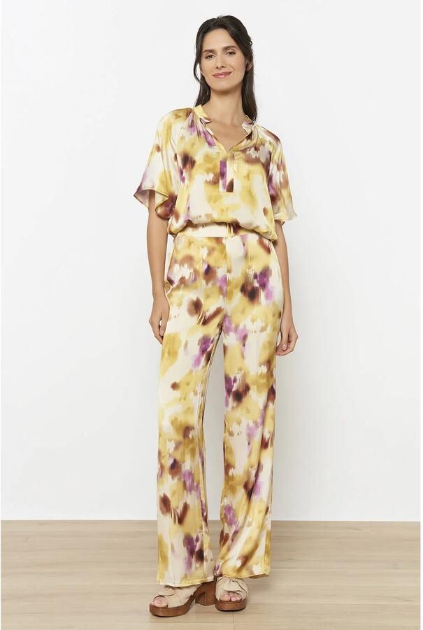 LOLALIZA wide leg high waist broek lichtgeel