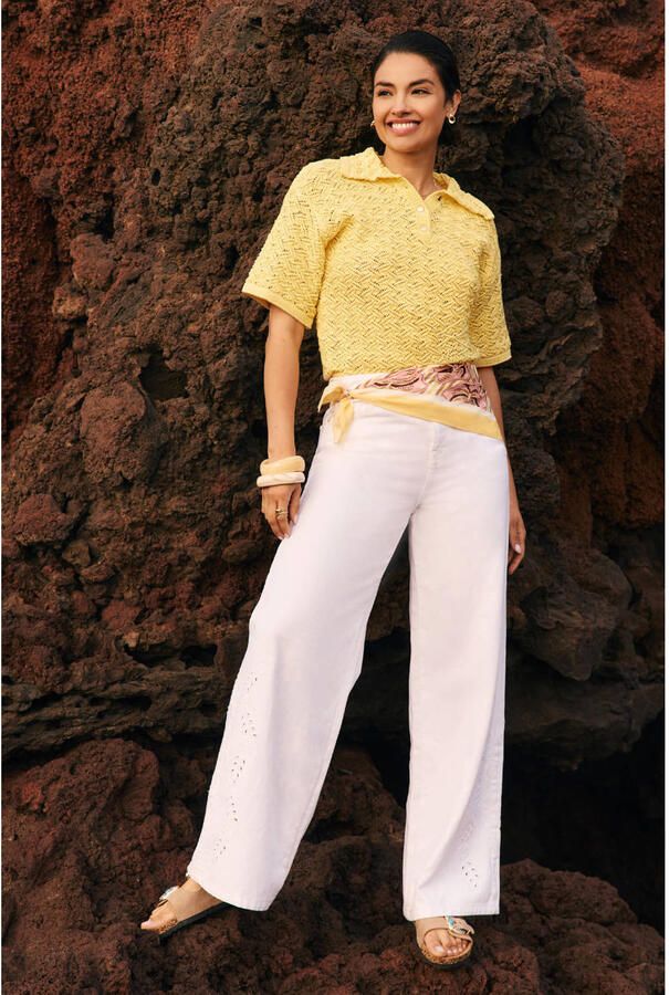 LOLALIZA wide leg high waist broek wit broderie
