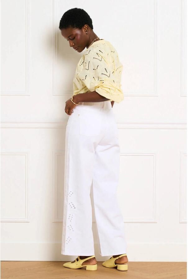 LOLALIZA wide leg high waist broek wit broderie - Foto 2