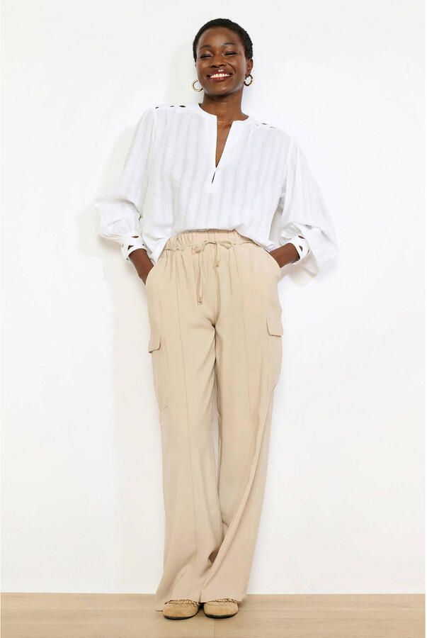 LOLALIZA wide leg high waist cargobroek beige - Foto 3